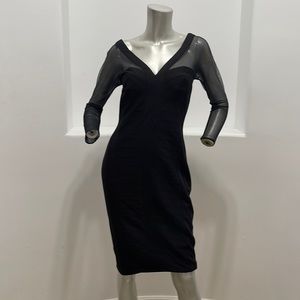 T By Tadashi Vintage Sheer Mesh Illusion Long Sleeve Sheath Dress Black Size S